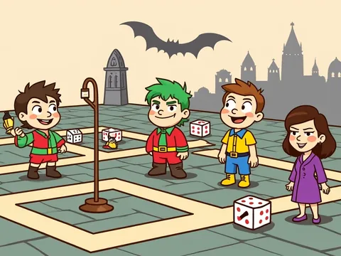 Batman board games banner: a caped dark knight faces a green-haired clown villain below a gothic skyline.