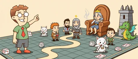 Game of Thrones board games banner: a crowned queen on a throne, a knight and a small dragon.