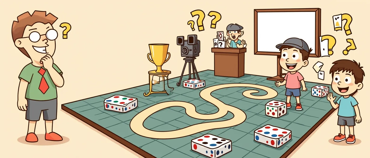 Movie Trivia Games: banner artwork with the BoardGameMovie mascot