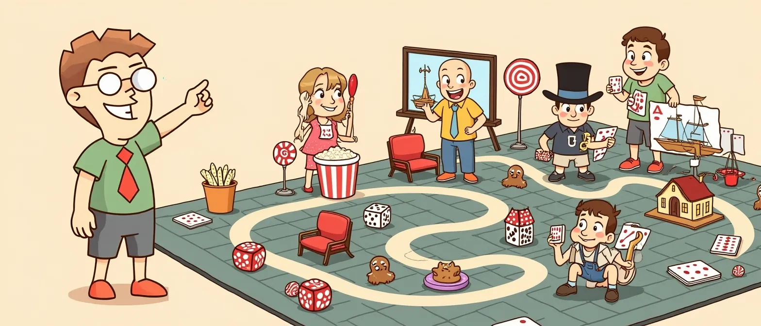 Movies Based on Board Games: banner artwork with the BoardGameMovie mascot