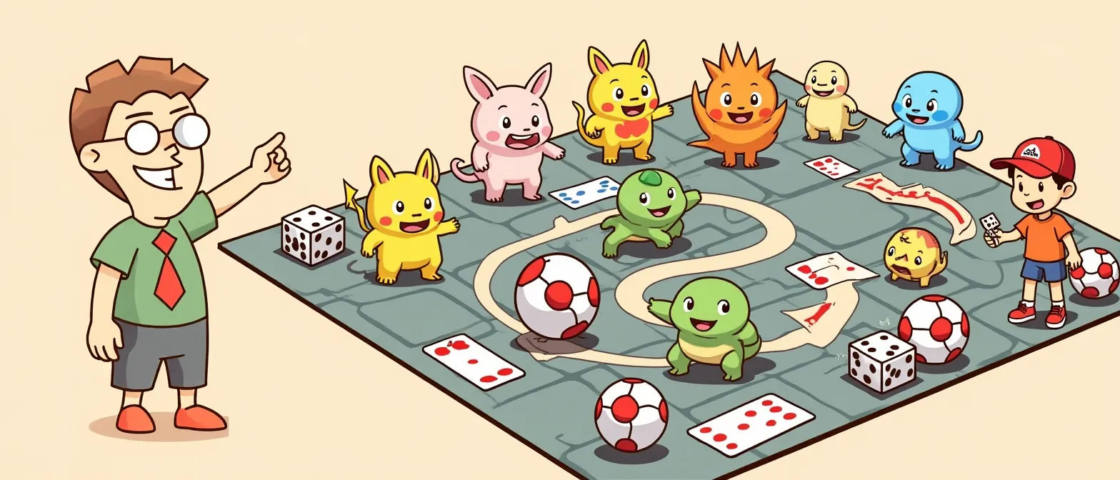 Pokemon Board Games: banner artwork with the BoardGameMovie mascot