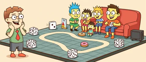 The Simpsons board games banner: a cartoon family on a red couch beside a giant board with a donut.