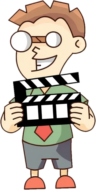 The BoardGameMovie mascot, a cartoon fan with round glasses