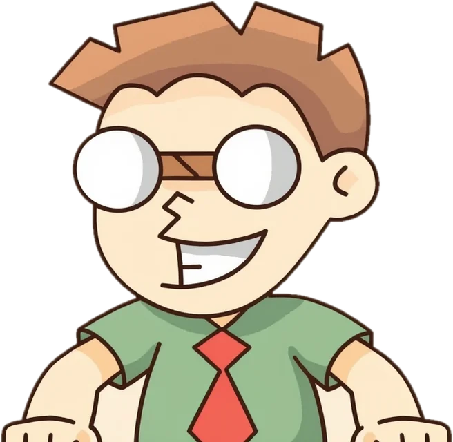 The BoardGameMovie mascot, a cartoon fan with round glasses